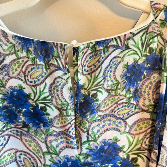 Badgley Mischka • Georgette Paisley Printed Blue Green Cape Top Sz Small Boho - Picture 9 of 10